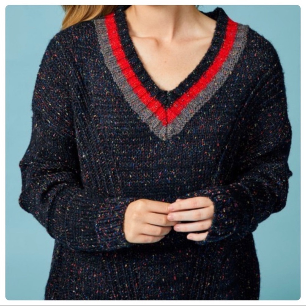NEW Varsity V Neck Dolman Sleeved Oversized Knit Sweater